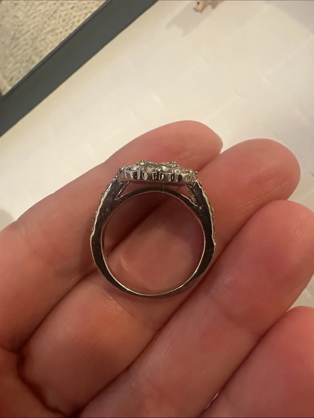 Silver-Tone Halo Cluster Ring with Clear Stones